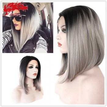 Peruca din par natural short ombre, Saten foarte inchis/blond grey