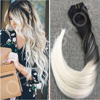 Clip On Deluxe Drept Black Collection Balayage # 1b Grey
